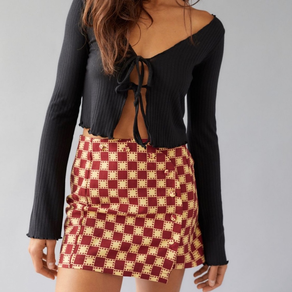 Urban Outfitters Jagger Button-Front Red Mini Skirt